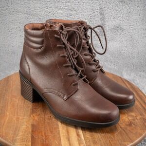 Clarks Collection Leather Lace Up Ankle Boots Hollis Jasmine Mahogany Size 8.5 M